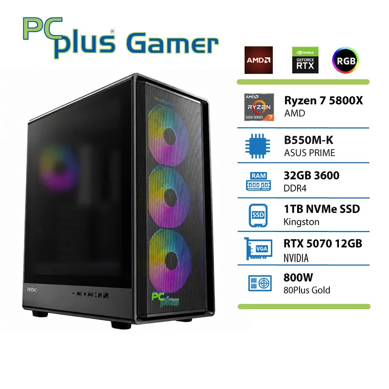 PCPLUS Gamer Ryzen 7 5800X 32GB 1TB SSD RTX 5070 OC 12GB gaming namizni računalnik