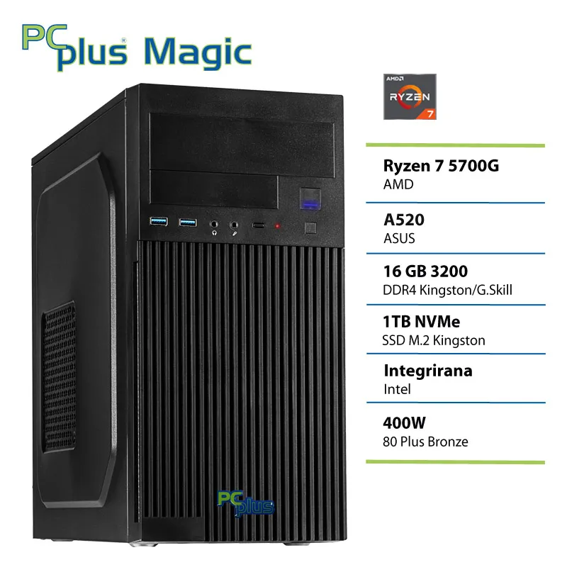 PCPLUS Magic Ryzen 7 5700G 16GB 1TB SSD namizni računalnik