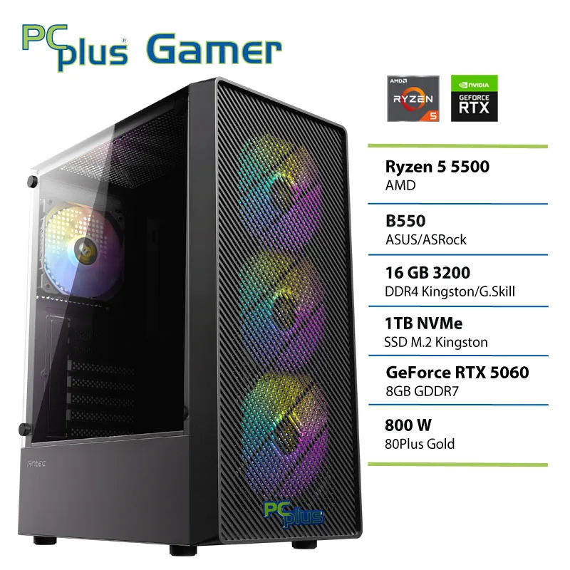 PCPLUS Gamer Ryzen 5 5500 16GB 1TB SSD RTX 5060 8GB gaming namizni računalnik