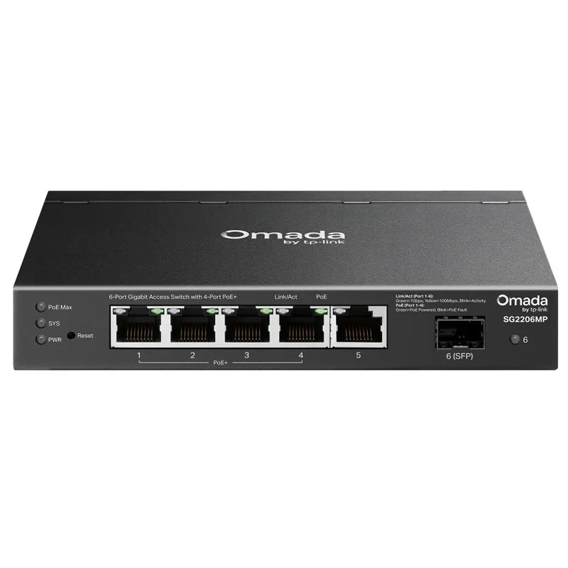 TP-LINK Omada SG2206MP 6-port 5x Gigabit (4x PoE+) RJ45 1x Gigabit SFP mrežno stikalo switch