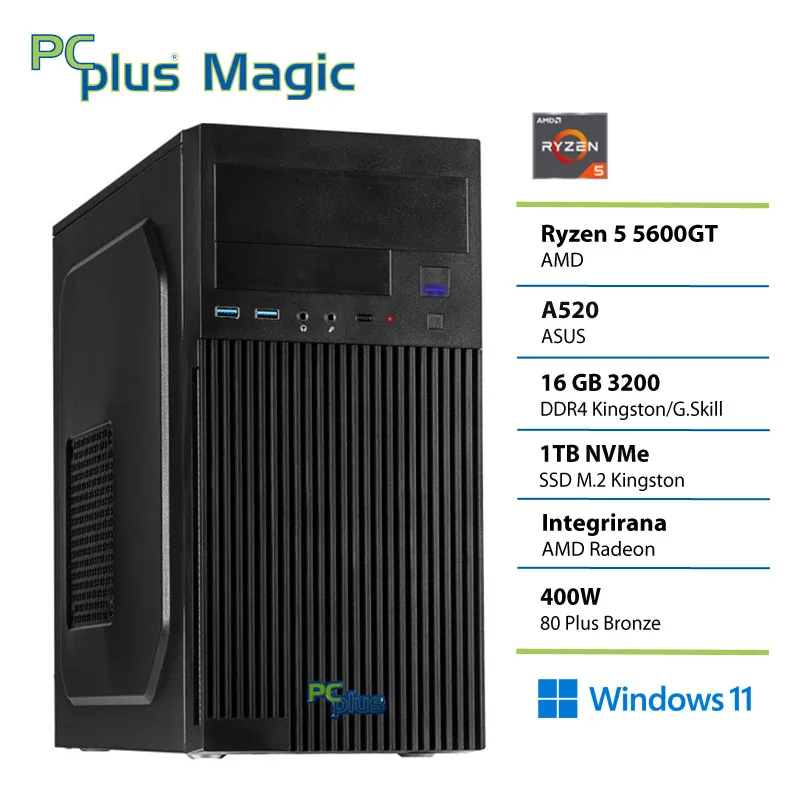 PCPLUS Magic Ryzen 5 5600GT 16GB 1TB SSD Windows 11 Home namizni računalnik