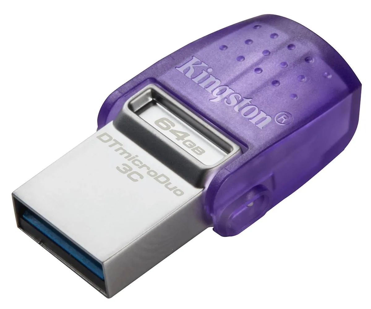 USB C & USB DISK Kingston 64GB DT microDuo3G3, 3.2 Gen1, OTG, s pokrovčkom