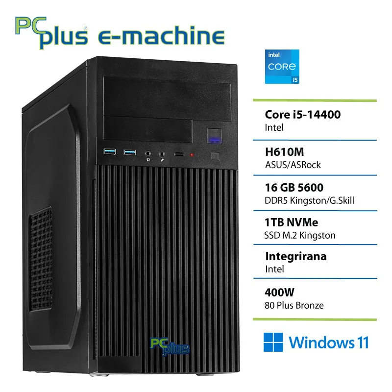 PCPLUS e-machine i5 14400 16GB DDR5 1TB SSD Windows 11 Pro namizni računalnik