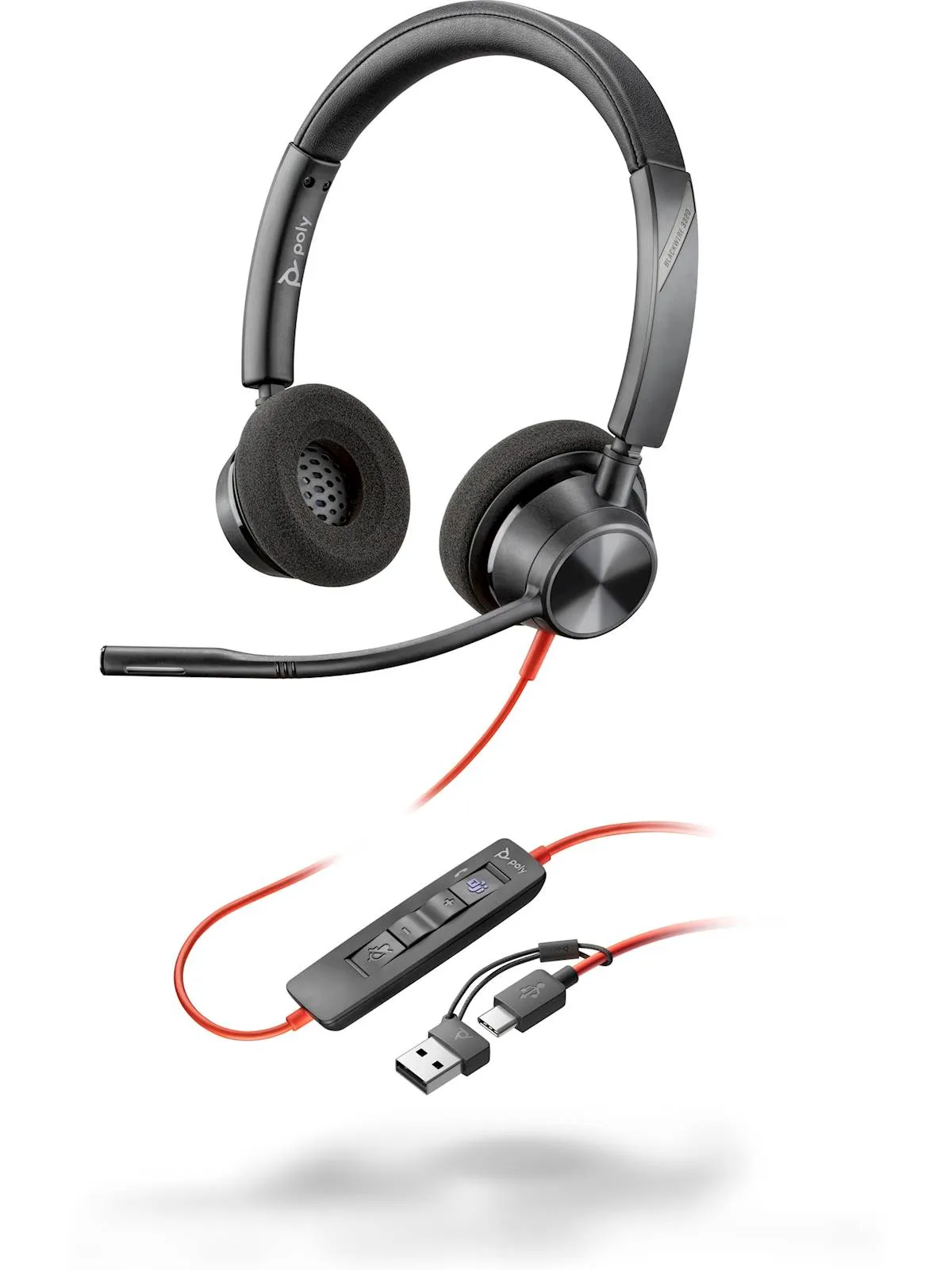 Stereo slušalke Poly Blackwire 3320 USB-C s potrdilom Microsoft Teams + adapter USB-C/A