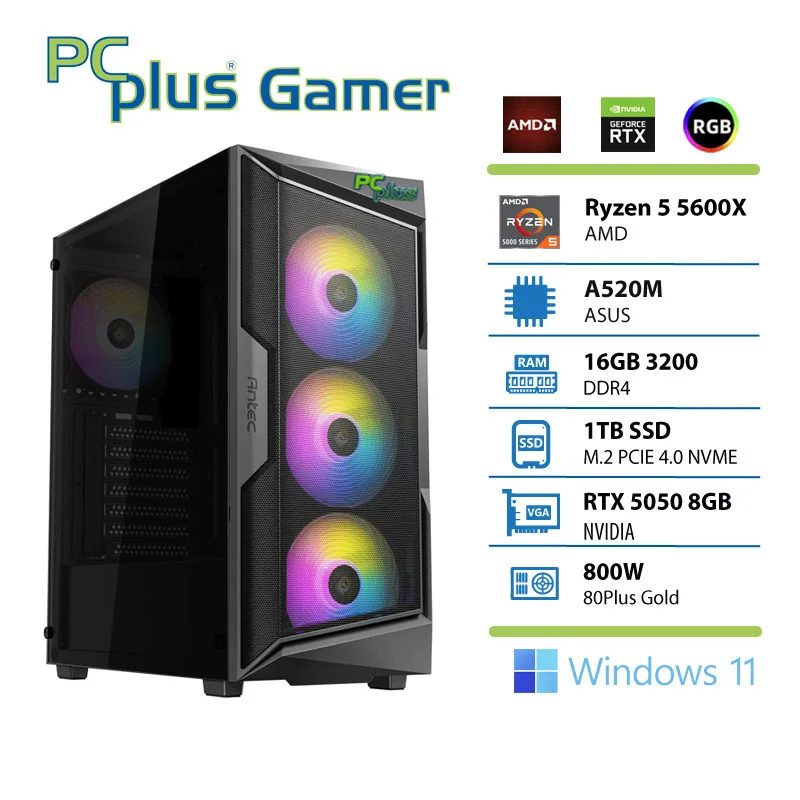 PCPLUS Gamer Ryzen 5 5600X 16GB 1TB SSD RTX 5050 8GB Windows 11 Home gaming namizni računalnik