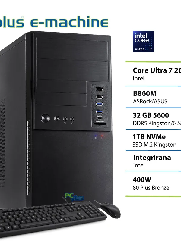 PCPLUS e-machine Core Ultra 7 265K 32GB 1TB SSD tipkovnica miška namizni računalnik