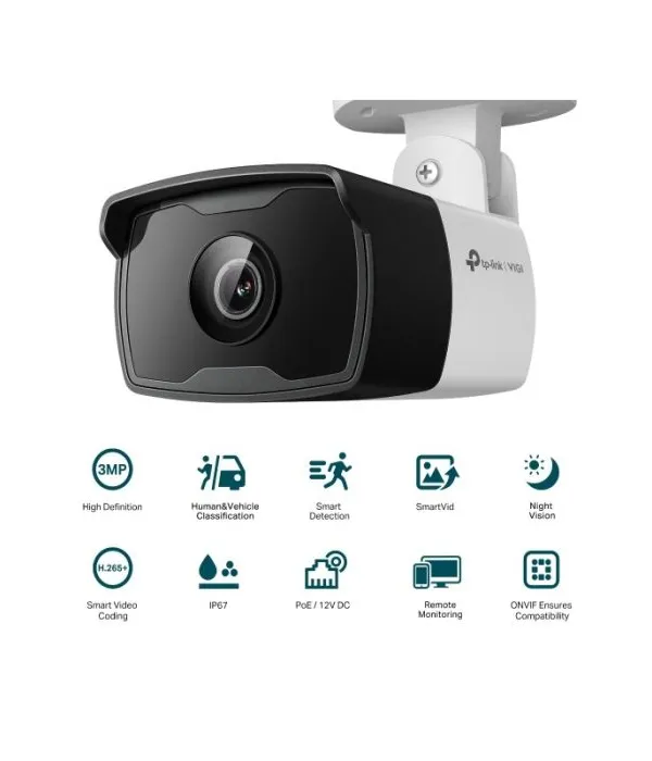 TP-LINK VIGI 3MP zunanja IR Bullet 6mm mrežna kamera (do 2304 × 1296 H.265+ 25fps)