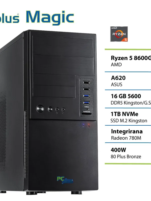 PCPLUS Magic Ryzen 5 8600G 16GB 1TB namizni računalnik