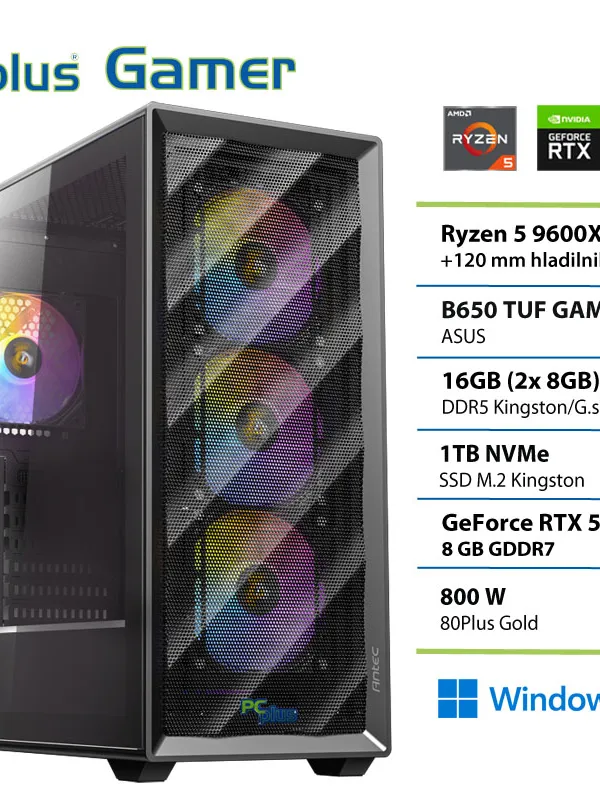 PCPLUS Gamer Ryzen 5 9600X 16GB 1TB SSD RTX 5060 8GB Windows 11 Home gaming namizni računalnik