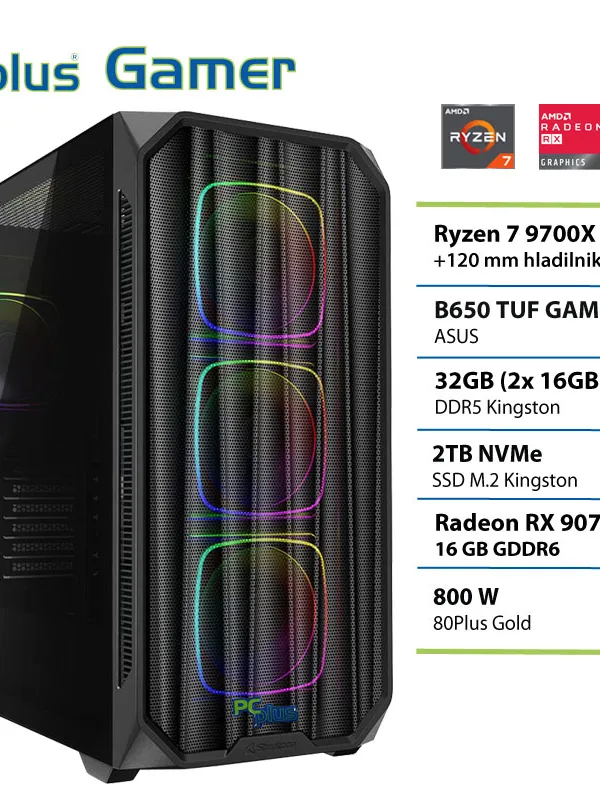 PCPLUS Gamer Ryzen 7 9700X 32GB 2TB SSD RX 9070XT gaming namizni računalnik