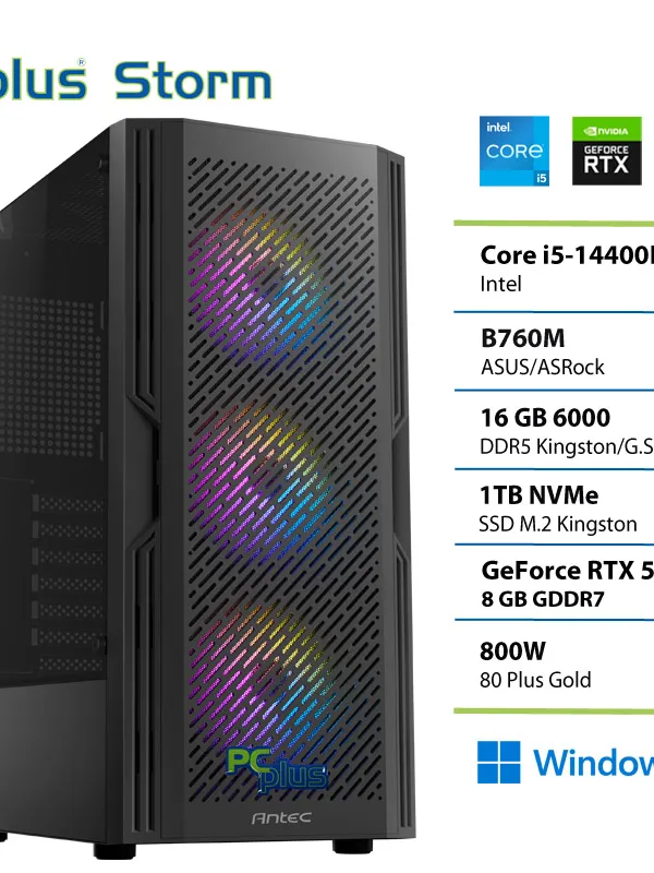 PCPLUS Storm Core i5 14400F 16GB 1TB SSD RTX 5060 8GB Windows 11 Home gaming namizni računalnik