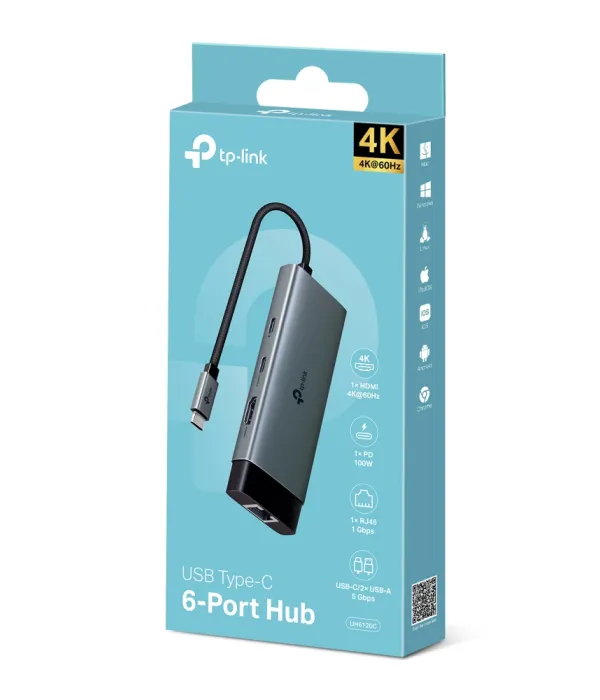 TP-LINK UH6120C 6-v-1 USB-C HUB priklopna postaja z 4K HDMI, Gigabit Ethernet in 100 W Power Delivery