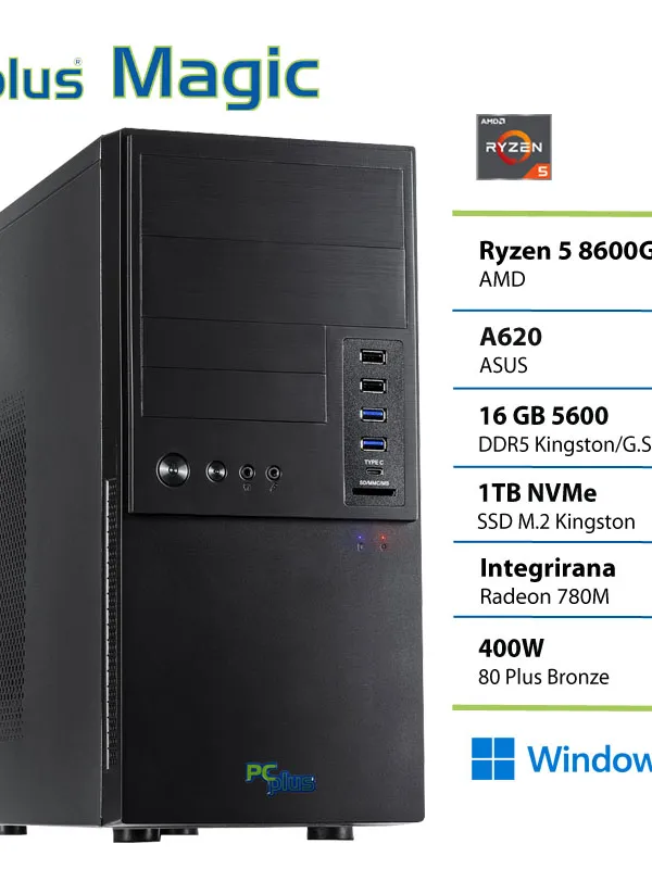 PCPLUS Magic Ryzen 5 8600G 16GB 1TB Windows 11 Home namizni računalnik