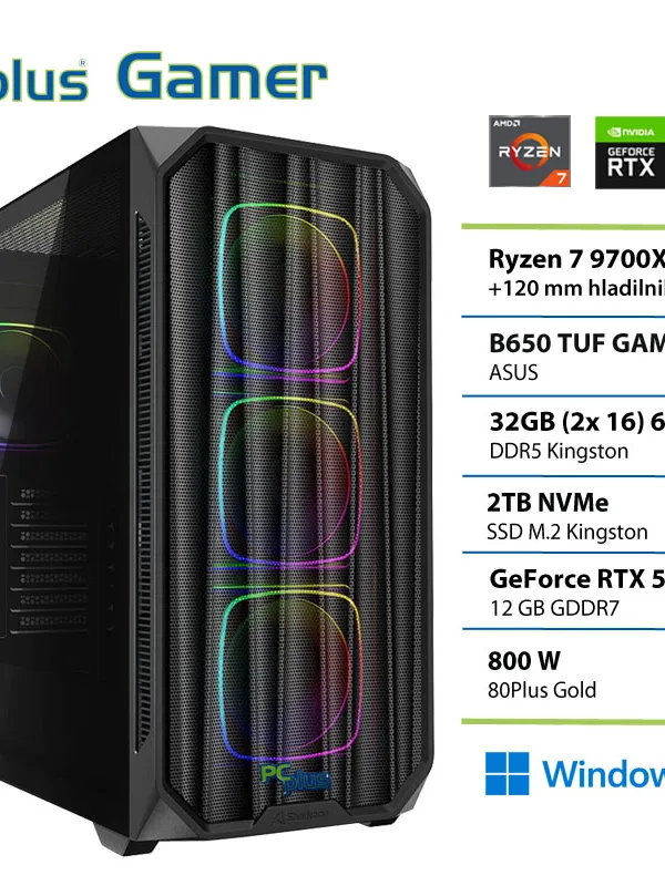 PCPLUS Gamer Ryzen 7 9700X 32GB 2TB SSD RTX 5070 12GB Windows 11 Home gaming namizni računalnik