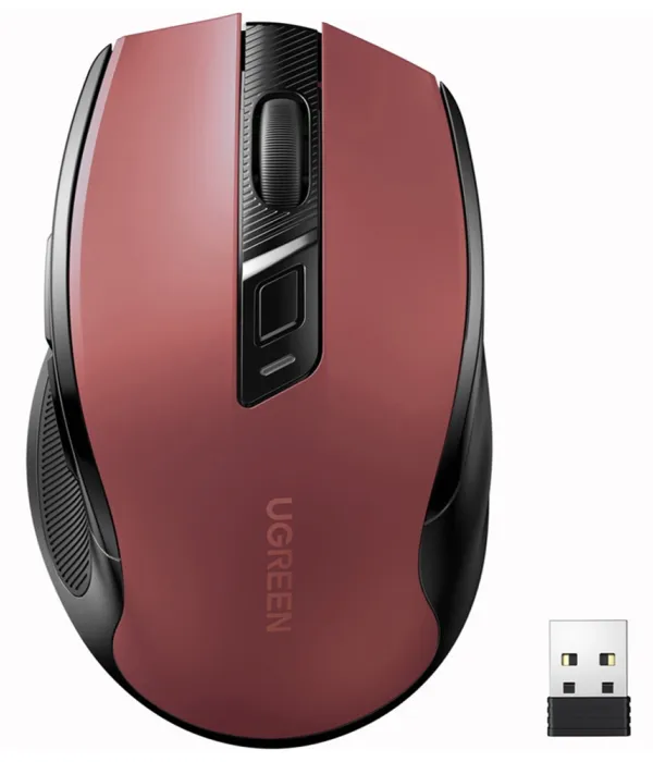 Brezžična miška UGREEN Bluetooth 5.0 in 2,4 Ghz z USB sprejemnikom - rdeča