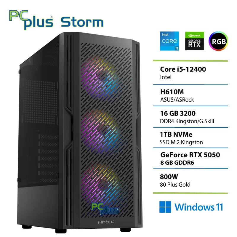 PCPLUS Storm Core i5 12400F 16GB 1TB SSD RTX 5050 8GB Windows 11 Home gaming namizni računalnik