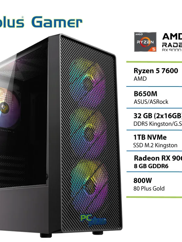 PCPLUS Gamer Ryzen 5 7600 32GB 1TB SSD RX 9060XT 8GB gaming namizni računalnik