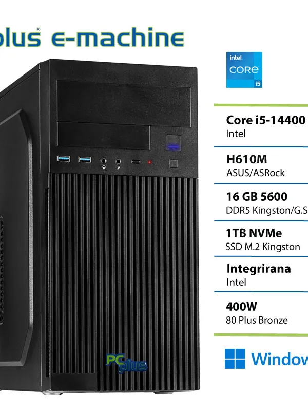 PCPLUS e-machine i5 14400 16GB DDR5 1TB SSD Windows 11 Home namizni računalnik