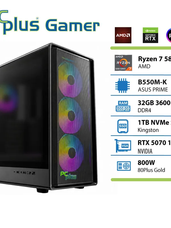 PCPLUS Gamer Ryzen 7 5800X 32GB 1TB SSD RTX 5070 OC 12GB gaming namizni računalnik