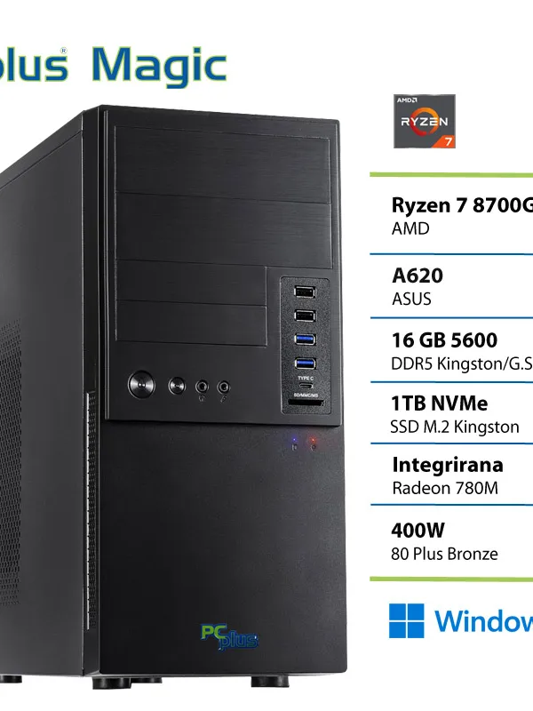 PCPLUS Magic Ryzen 7 8700G 16GB 1TB SSD Windows 11 Home namizni računalnik