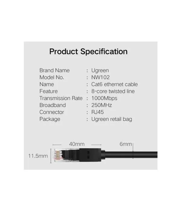 Ugreen Cat6 UTP LAN kabel 10m - polybag