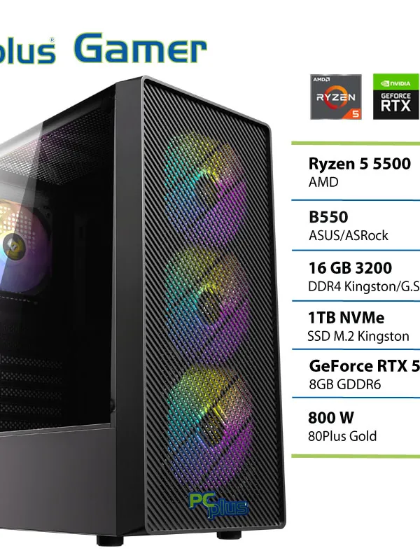 PCPLUS Gamer Ryzen 5 5500 16GB 1TB SSD RTX 5050 8GB gaming namizni računalnik