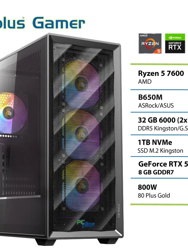 PCPLUS Gamer Ryzen 5 7600 32GB 1TB SSD RTX 5060Ti 8GB gaming namizni računalnik