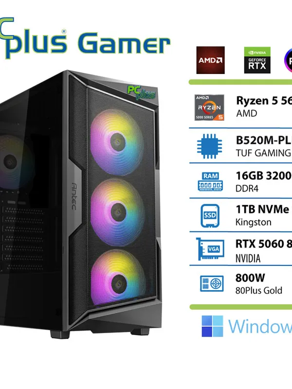 PCPLUS Gamer Ryzen 7 5800X 32GB 1TB SSD RTX 5070 OC 12GB Windows 11 Home gaming namizni računalnik